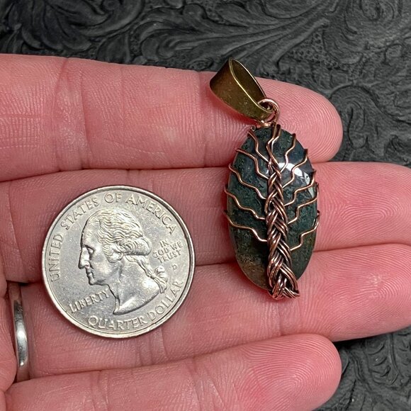 Moss Agate Copper Wire Wrapped Tree of Life Pendant Stone Crystal Jewelry - Picture 4 of 7